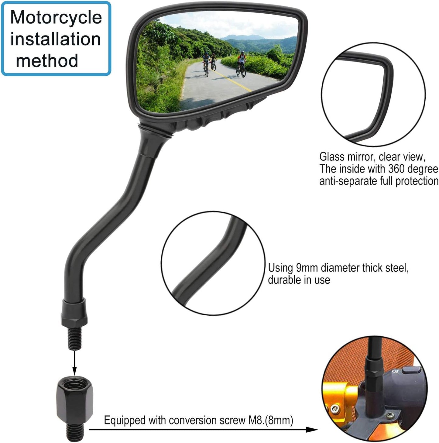 1 Pair Bicycle Mirror,Big View Bike Rear View Mirror Blindsight Multi Angle Adjustable Bike Mirror Billet Aluminum Chrome Plated Outside Skull Claw Style Also suitable for motorcycle mirror