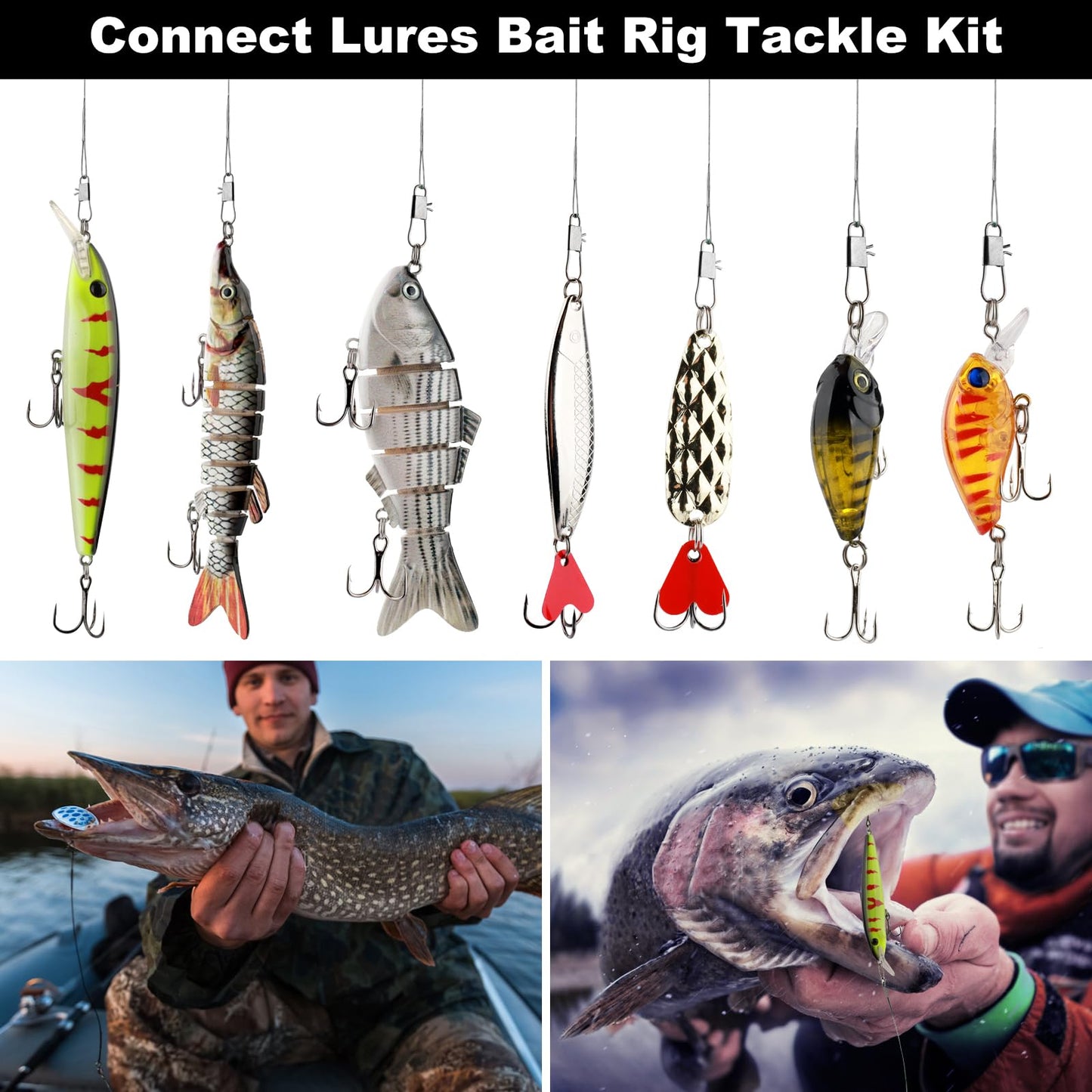 Realure 50Pcs Stainless Steel Fishing Leaders with Swivels Snap Connect Kit High Strength Fish Line Wire Leaders for Fishing Saltwater 4/6/8/10/12inch Fishing Wire Leader Line for Lure Bait Rig Hooks