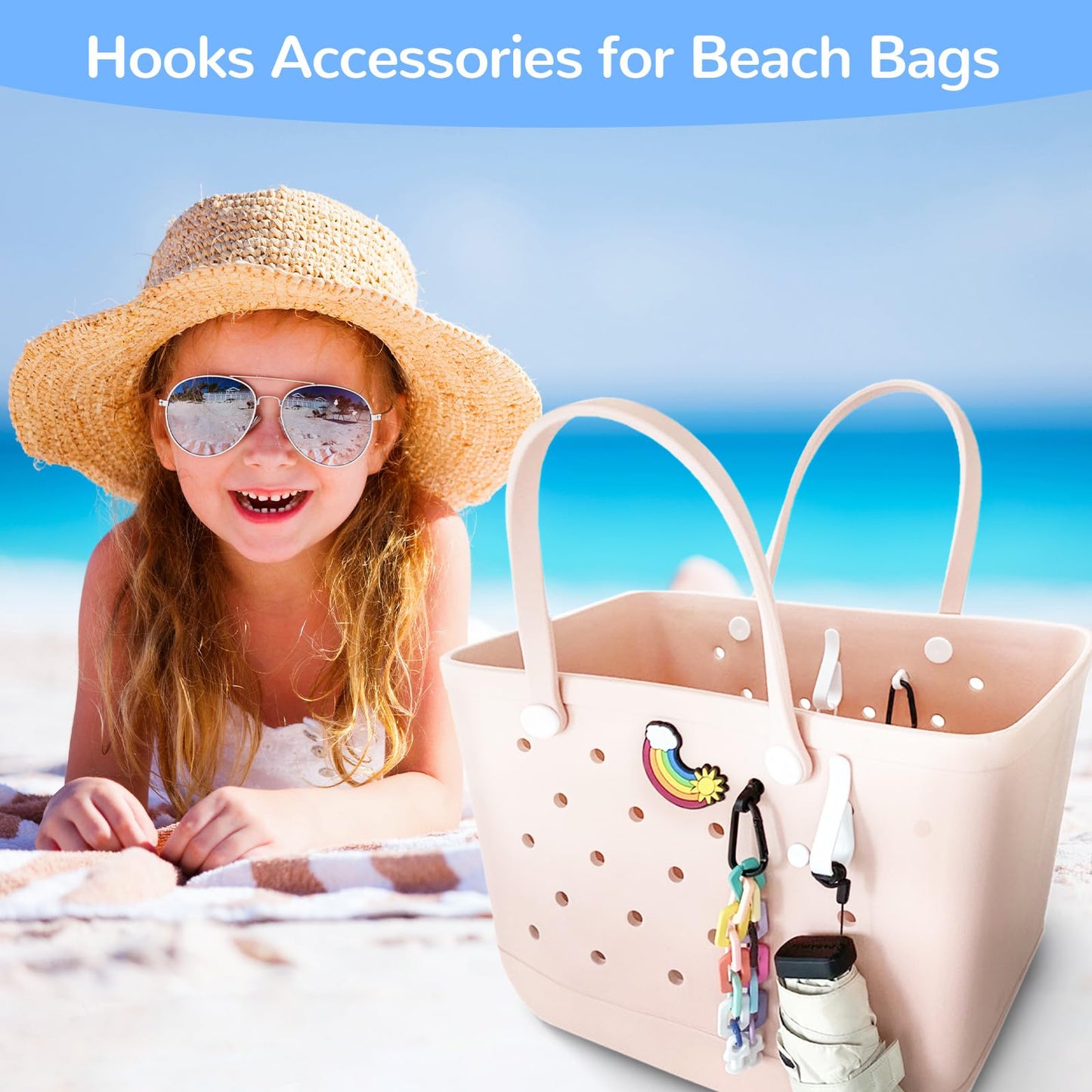 4Pcs Hooks Set Accessories Compatible for Bogg Bag, Insert Carabiner Key Chain Holder Charms, Compatible for Small & Large Beach Bags