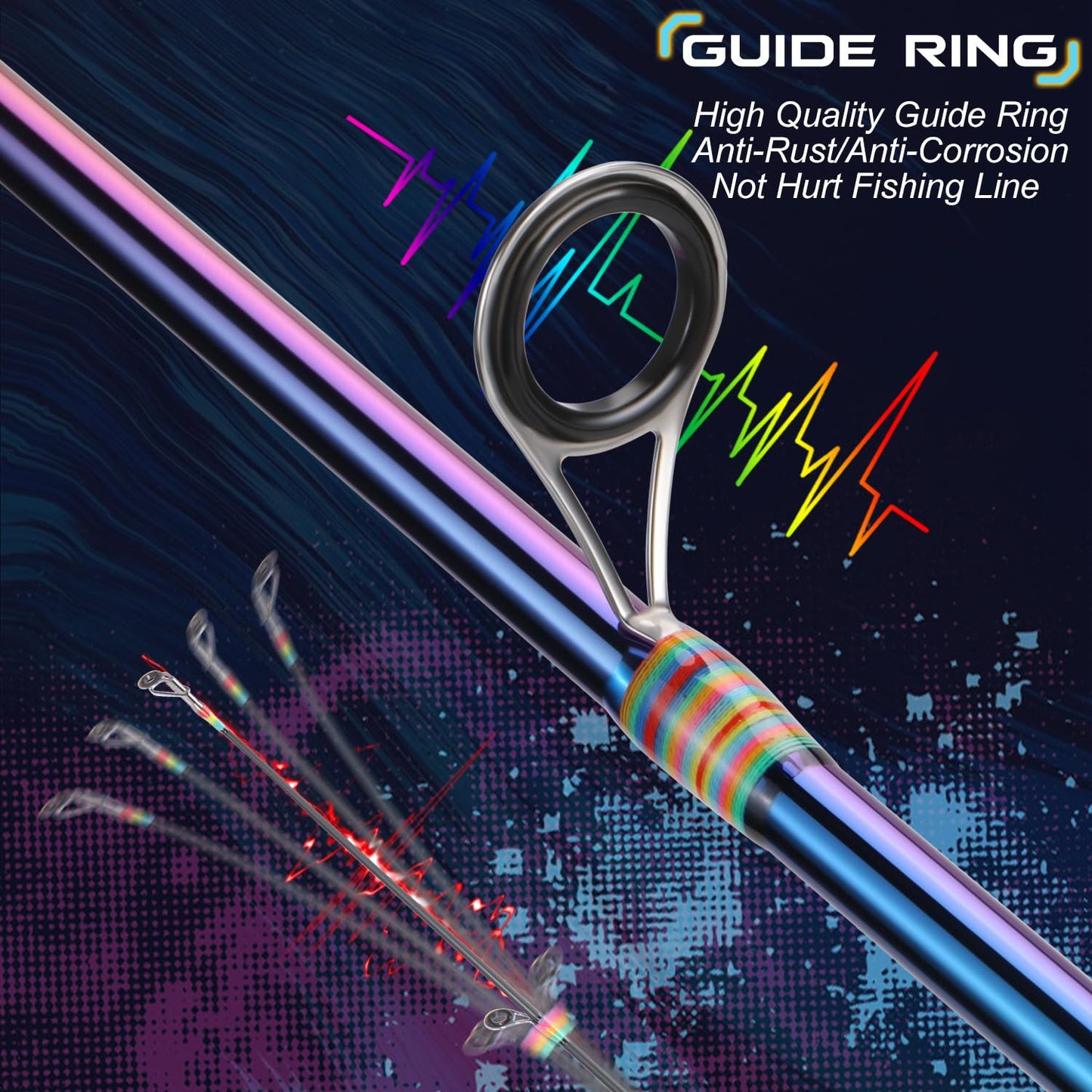 Sougayilang Spinning Fishing Reel Rod Combo, Two Pieces Colorful Poratble Light Weight Fishing Rod with Powerful Fishing Gear for Freshwater Saltwater