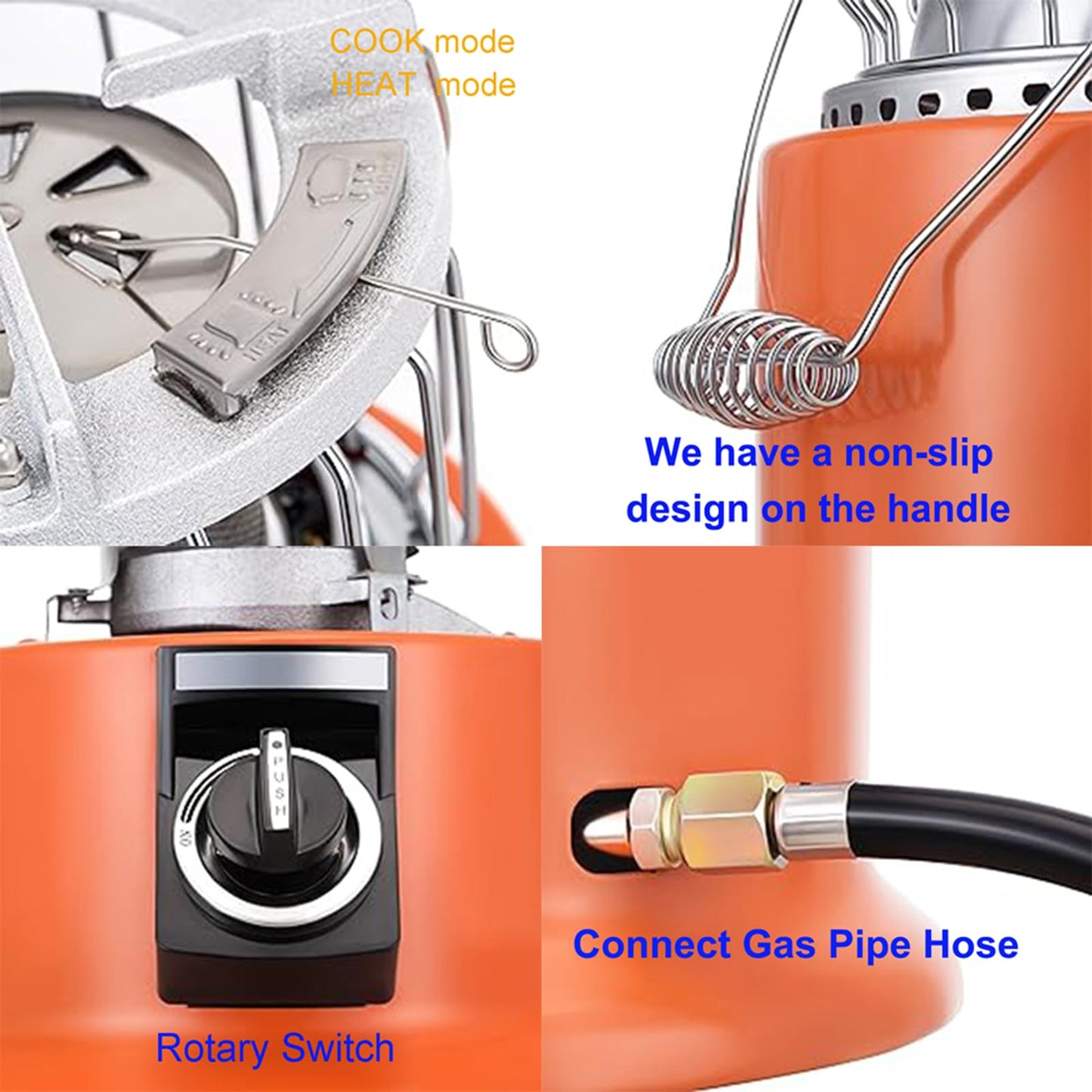 2 in 1 Outdoor Propane Heater, Portable heaters for indoor,camping butane stove, with Propane Hose + Pressure Reducing Valve for Ice Fishing Hiking Hunting, Survival Emergency, Patio,Garage
