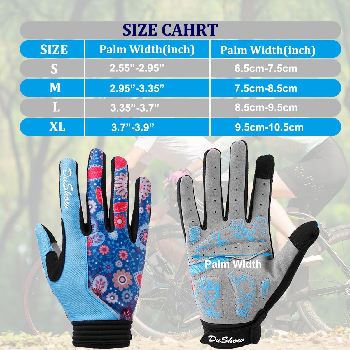 Pink Floral Cycling Gloves for Women | Full Finger Gel Padded Workout Gloves