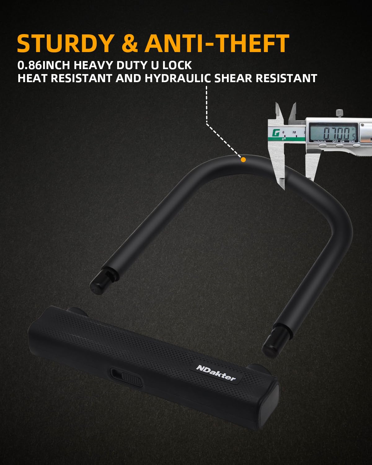 NDakter Bike Locks Heavy Duty Anti Theft 18mm Thick, Motorcycle U Lock with 4FT x 6mm Moped Chain, 3Keys Large U-Shape Electric Bicycle Wheel Lock for Ebike, Escooter, Fat-Tire Dirt-Bike, Tricycle