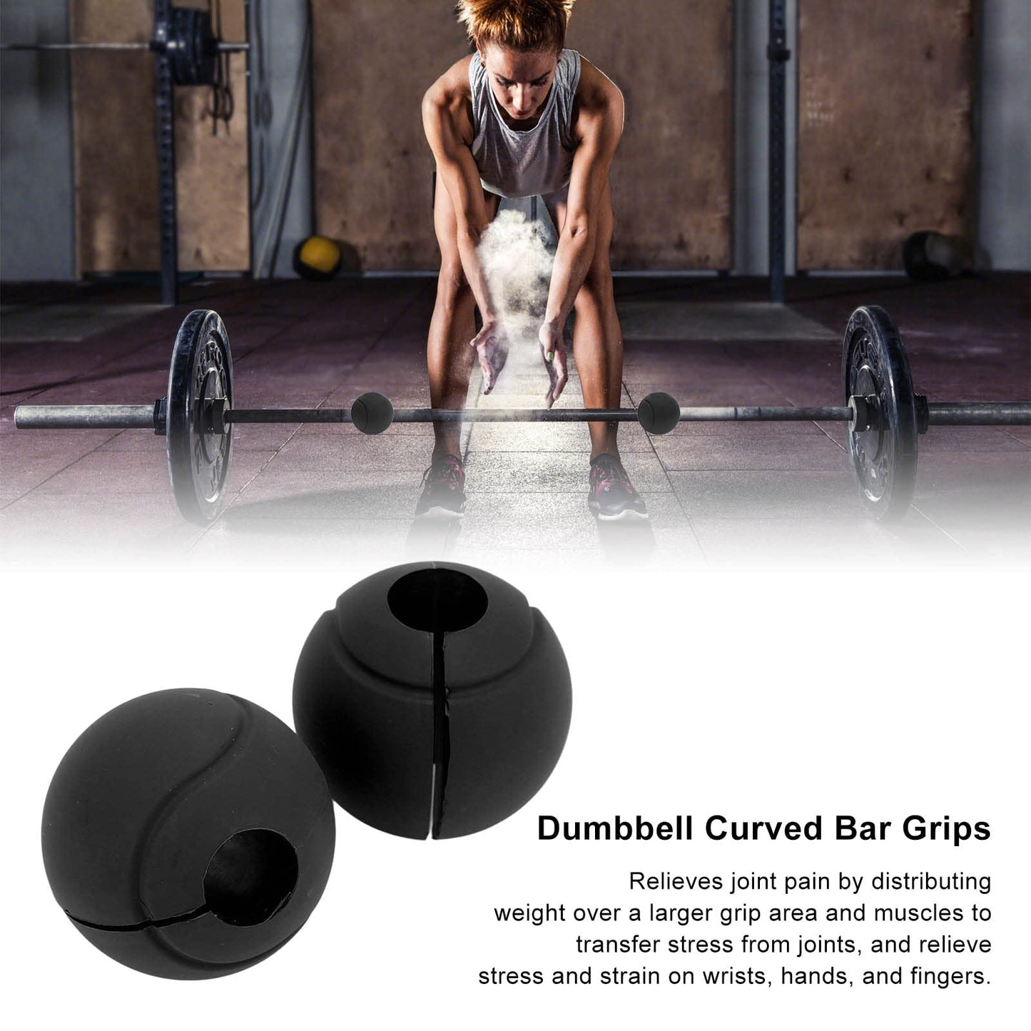 Dilwe Barbell Grips, 1 Pair of Barbell Dumbbell Curved Grip Round Spherical Silicone Non Slip Thickened Grip for Massive Arm and Muscle Building (Black)
