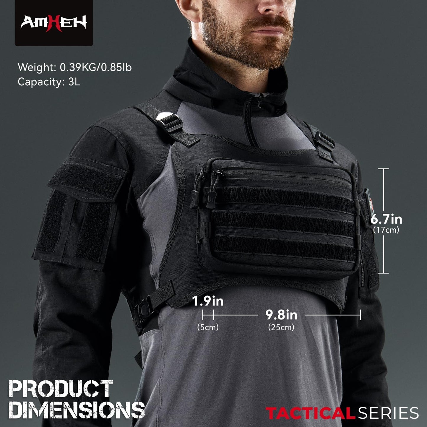 AMHEH Outdoor Tactical Chest Bag for Men Sports Rig Vest with Magazine Pouch Phone Holder Adjustable EDC Travel Pack for Running Hiking (Black)