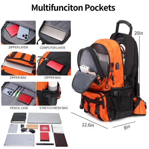 Nerlion 40L Hiking Backpack Travel Backpack for Men Women Camping Waterproof Outdoor Hiking Daypack Lightweight Backpack (Orange)