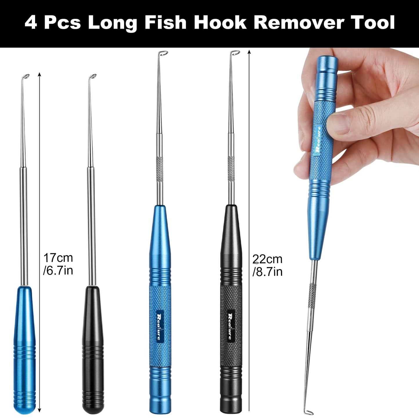 Realure Fishing Hook Quick Removal Device Descending 2 Sizes Fish Hook Remover Tool Kit Set for Saltwater Security Extractor, Fishhook Unhooking Stainless Steel Magnetic Release Accessories (Black)