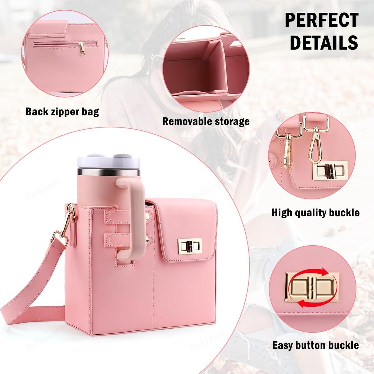2025 New Stanley Cup Holder Crossbody Water Cup Storage Bag Purse Purses with Cups Holdes Stanley Cups Purses Holder 40 oz (Brown)
