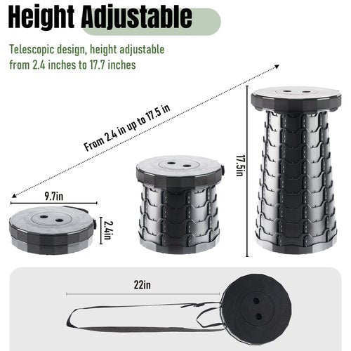 Doseno Upgraded Foldable Stool Thickened Set of 2, Portable Collapsible Stool Retractable Stool, Foldable Portable Collapsible Chair for Fishing, Hiking Tours, BBQ, Parties, Outdoor Activities (Black)