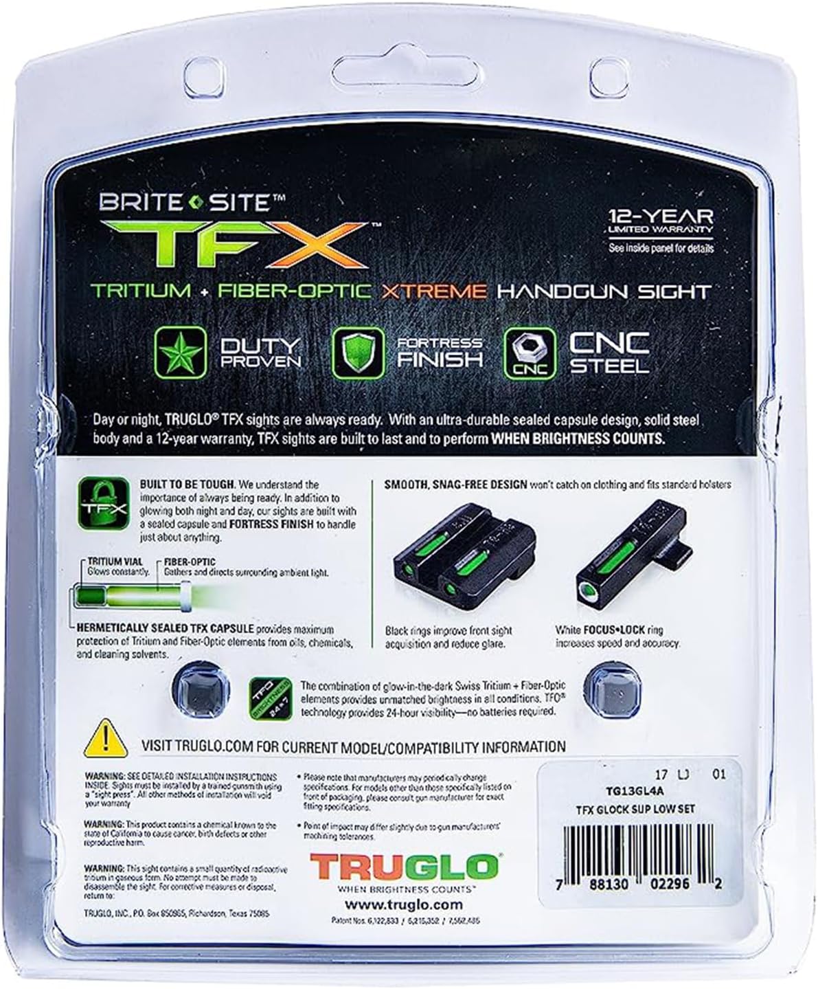 TRUGLO TFX Handgun Sight | Durable Shock-Resistant Compact Brightly Glowing Tritium & Fiber-Optic Xtreme Day/Night Sight for Handguns
