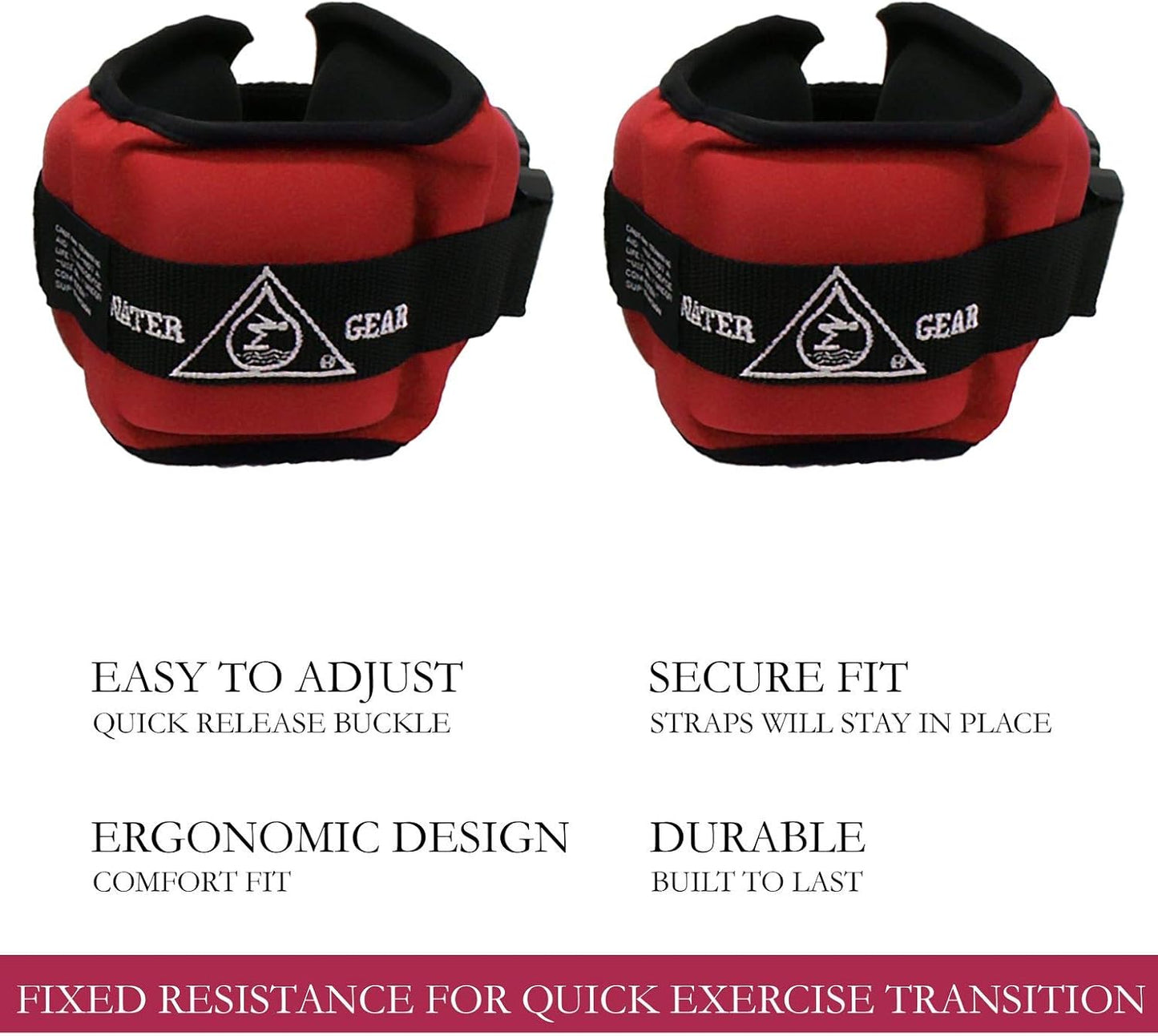 Water Gear Professional Aqua Cuffs - Aqua Aerobics Fitness Gear Bands for Ankle and Wrist - Swimming Pool Workout - Exercise Equipment Adjustable Ankle and Wrist Bands