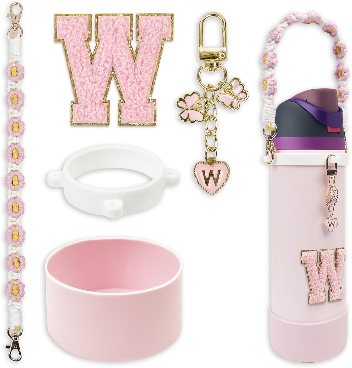 Silicone Boot Monogram Set for Owala Water Bottles | Cute Pink & Black Accessories