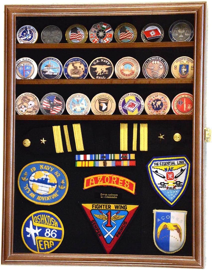 56 Challenge Coin Display Case Cabinet - Fully Adjustable Shelves - Larger Coins - 98% UV Protection (Black Finish)