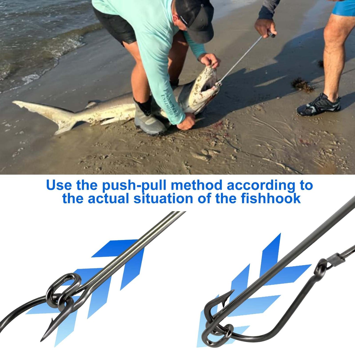 2 Pack Stainless Steel Fishing Hook Remover,Push/Pull Hook Remover,Dehooker Tool,Anti-Lost Saltwater Dehooker Tool Shark Hook Remover (17")