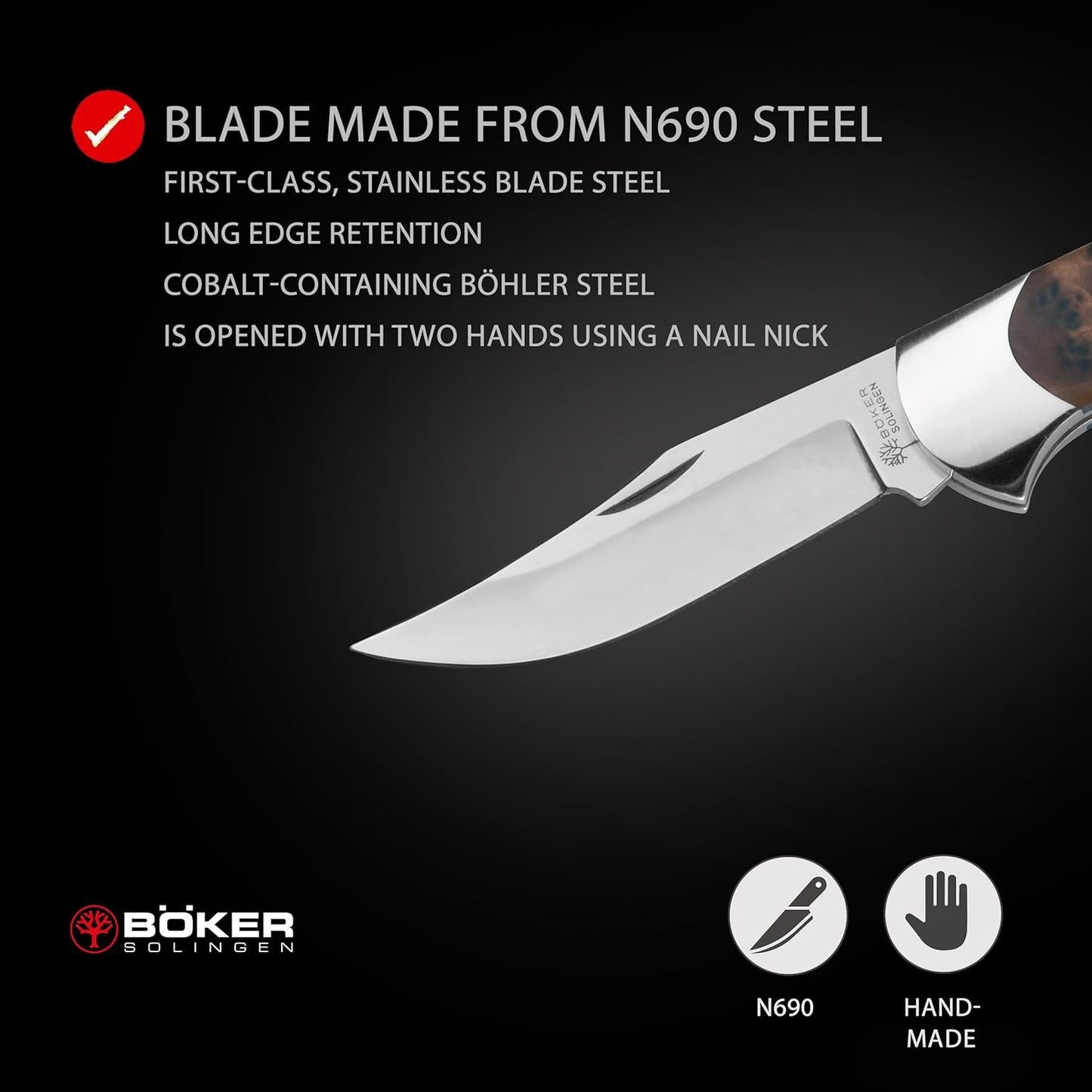 Boker 112002TH Thuya Lock Blade Hunter Pocket Knife with 3-3/8 In. Straight Edge Blade