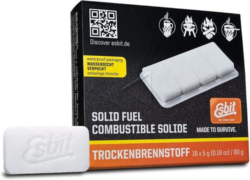 Esbit 4g Solid Fuel Tablets for Backpacking & Camping Stoves & Grills, 1300-Degree Smokeless Emergency Fire Starter Squares, 60 Pack