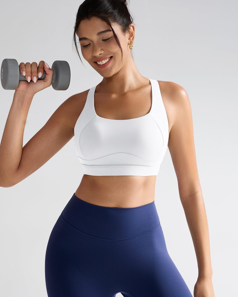 RUNNING GIRL Sports Bras for Women High Support,Racerback High Impact White Sports Bra Moulded Cup Workout Bra Push up(WX3047 White L)