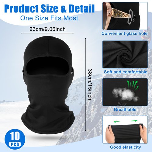 Suhine Winter Balaclava Ski Mask Windproof Thermal Full Face Mask Cold Weather Balaclava with Reflective Stripe(Black,10 Pcs)