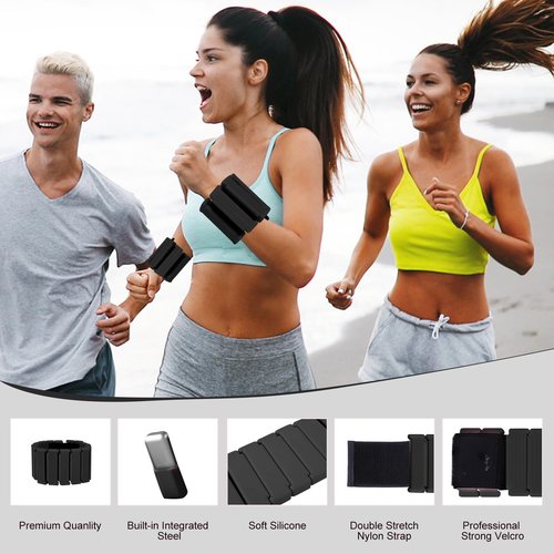 Bullpiano Wrist Weights for Women Men, Wrist and Ankle Weights Adjustable Silicone Weighted Bracelet Wrist Weights for Running, Gym, Swimming, Yoga, Dance, Set of 2(1lb Each), (Black)