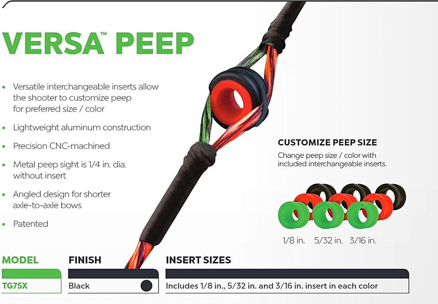 TRUGLO Versa Durable Lightweight Effective Versatile Easily Attached Hunting Archery Peep Sight w/ 9 Interchangeable Customizing Inserts