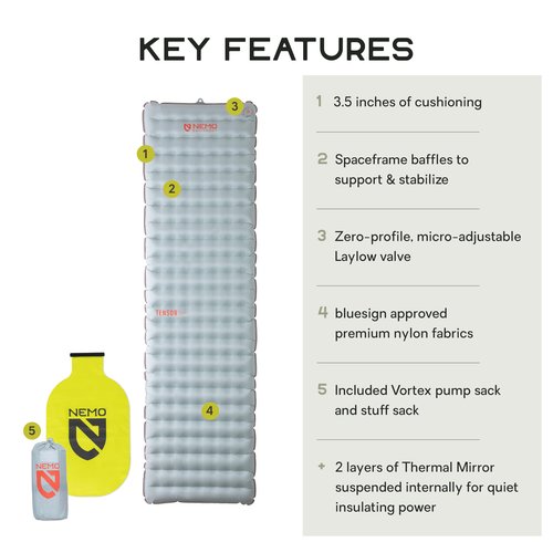 NEMO Equipment Tensor All-Season Ultralight Insulated Sleeping Pad - Regular (72"x20") - Blade/Spicy Orange