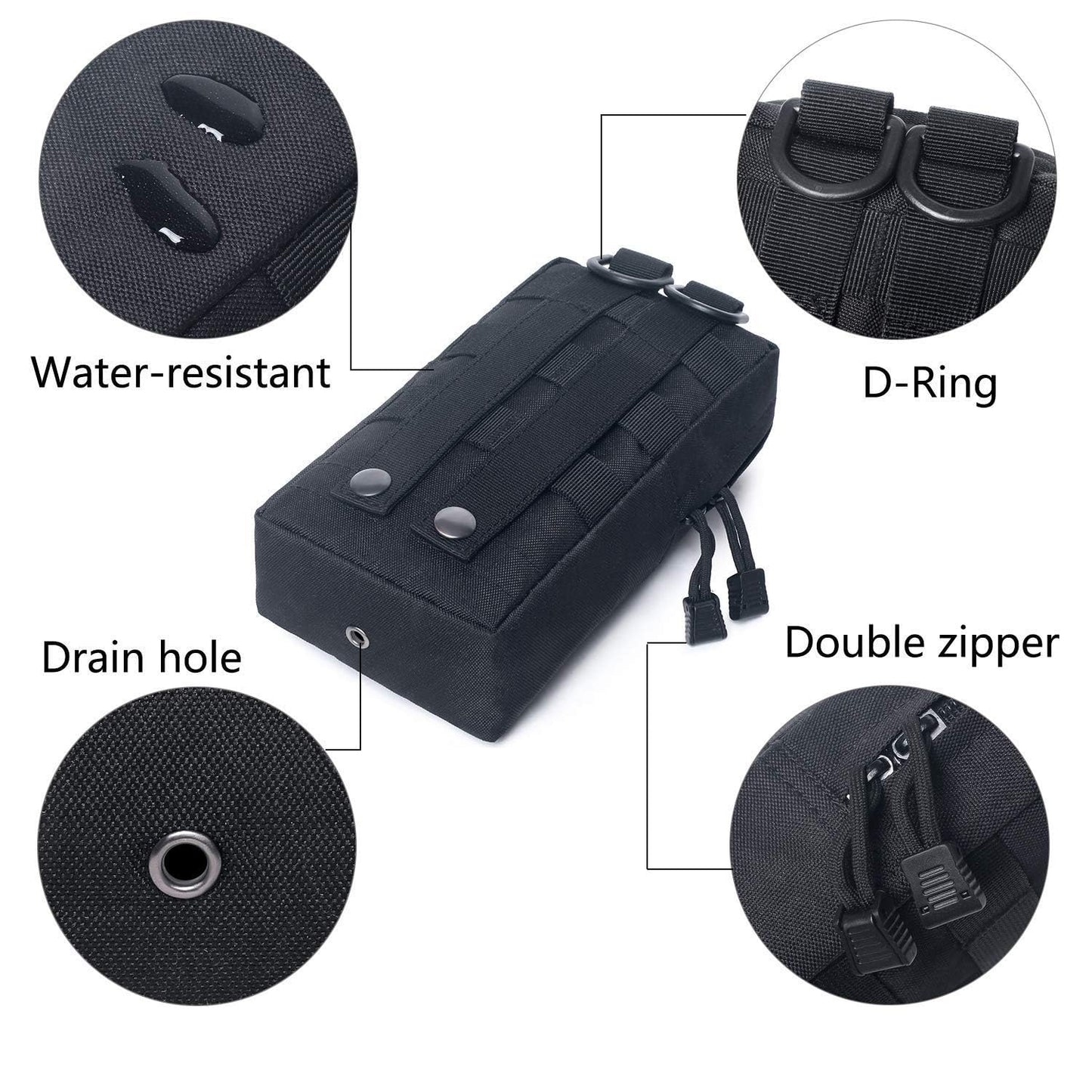 2 Pack Tactical Molle Pouches, Molle Utility Pouch, Small Tactical Bag, Belt Pouch, Compact Water-Resistant EDC Pouch (Black)