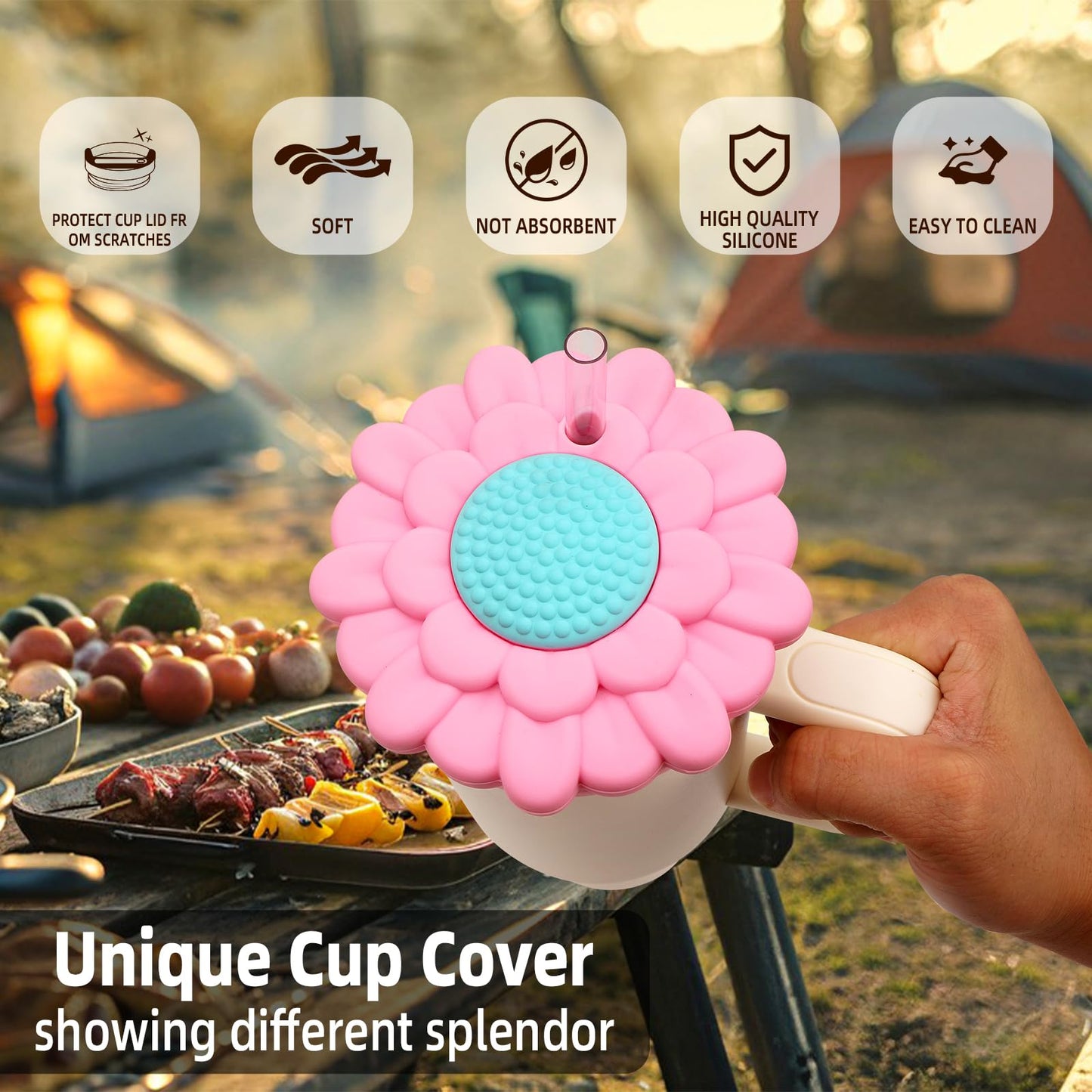 for Stanley Cup 40 Oz Lid Case Dustproof Scratch, Silicone Lid Covers Toppers Dust Cap for Stanley 40 Oz Tumbler with Handle Quencher H2.0 for Stanley Cup Accessories decoration Case - Pink Flower