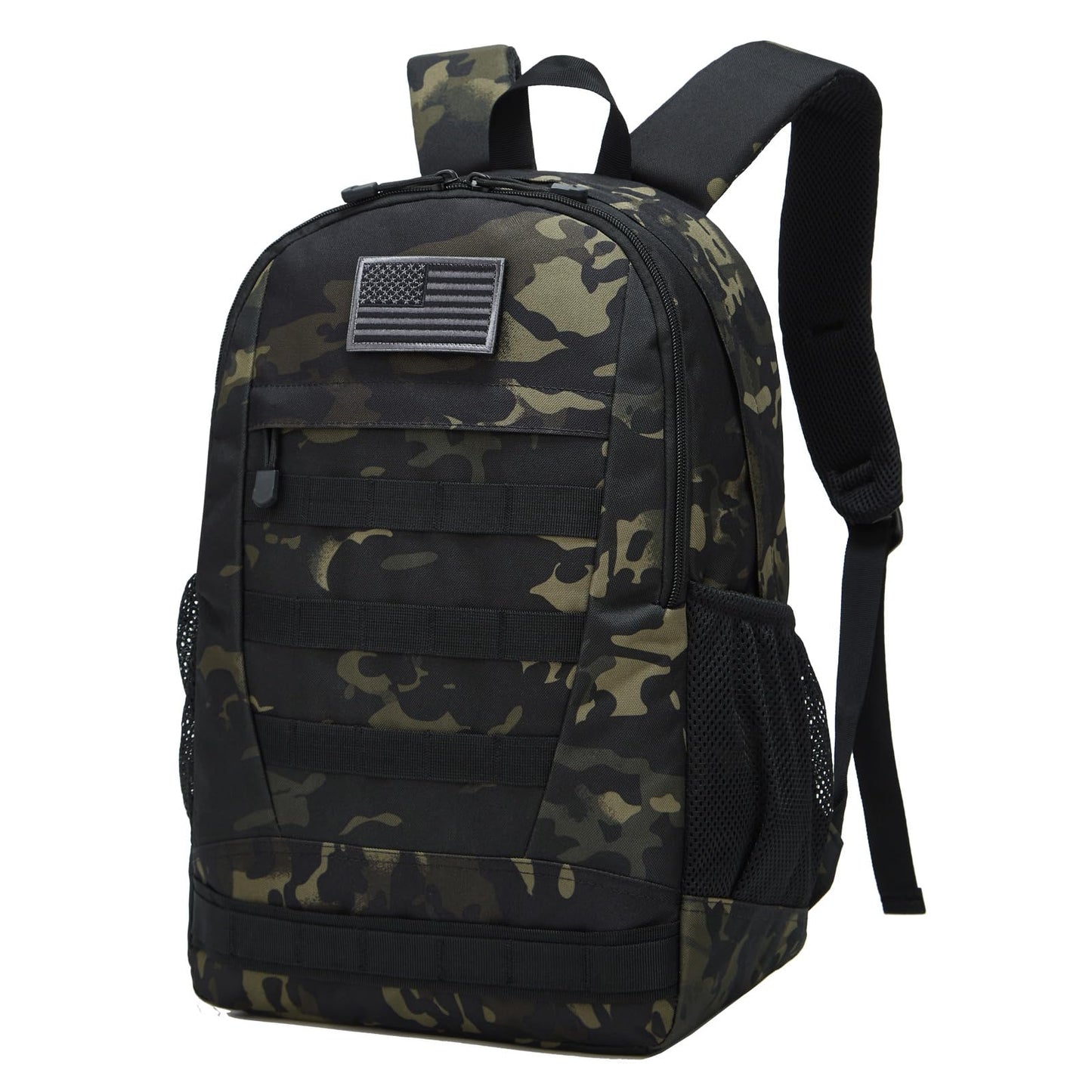 ArcEnCiel Motorcycle Backpack Tactical Bag Army Pack Rucksacks with Patch - Rain Cover Included(Black Camo)