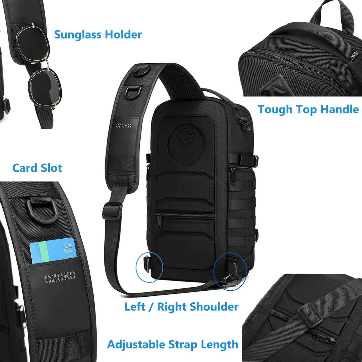 Uaskmeyt Sling Bag for Men, Tactical Sling Backpack Shoulder Crossbody Bag Waterproof Anti-Theft Travel Sports Bag Large Capacity for 12.9 inch Ipad (Black)