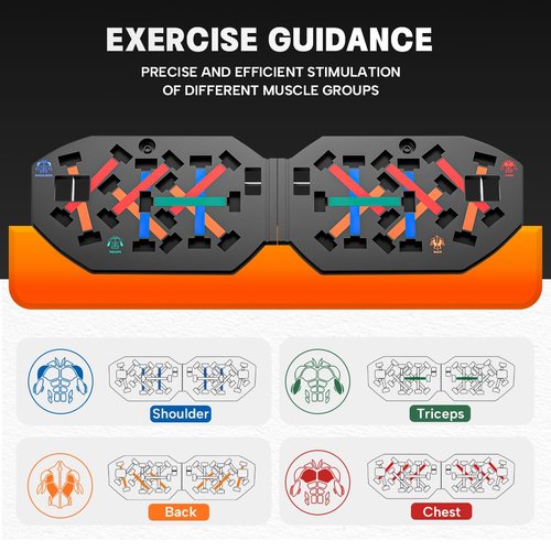 VEICK Push Up Board Fitness, Portable Foldable Exercise Equipment, Fitness Accessories with Resistance Bands Skateboard, Professional Strength Training Equipment for Men Women, Orange