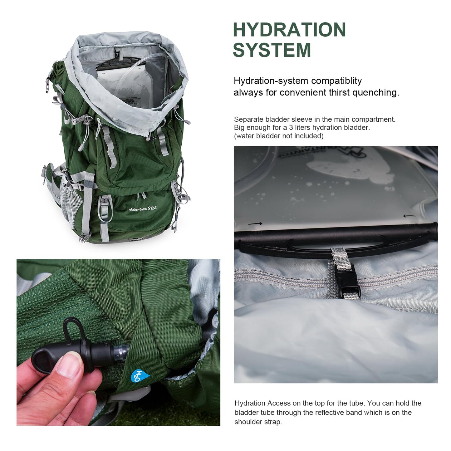 MOUNTAINTOP 80L Internal Frame Backpack for Man & Women Backpacking Hiking Backpack with Rain Cover,Dark Green