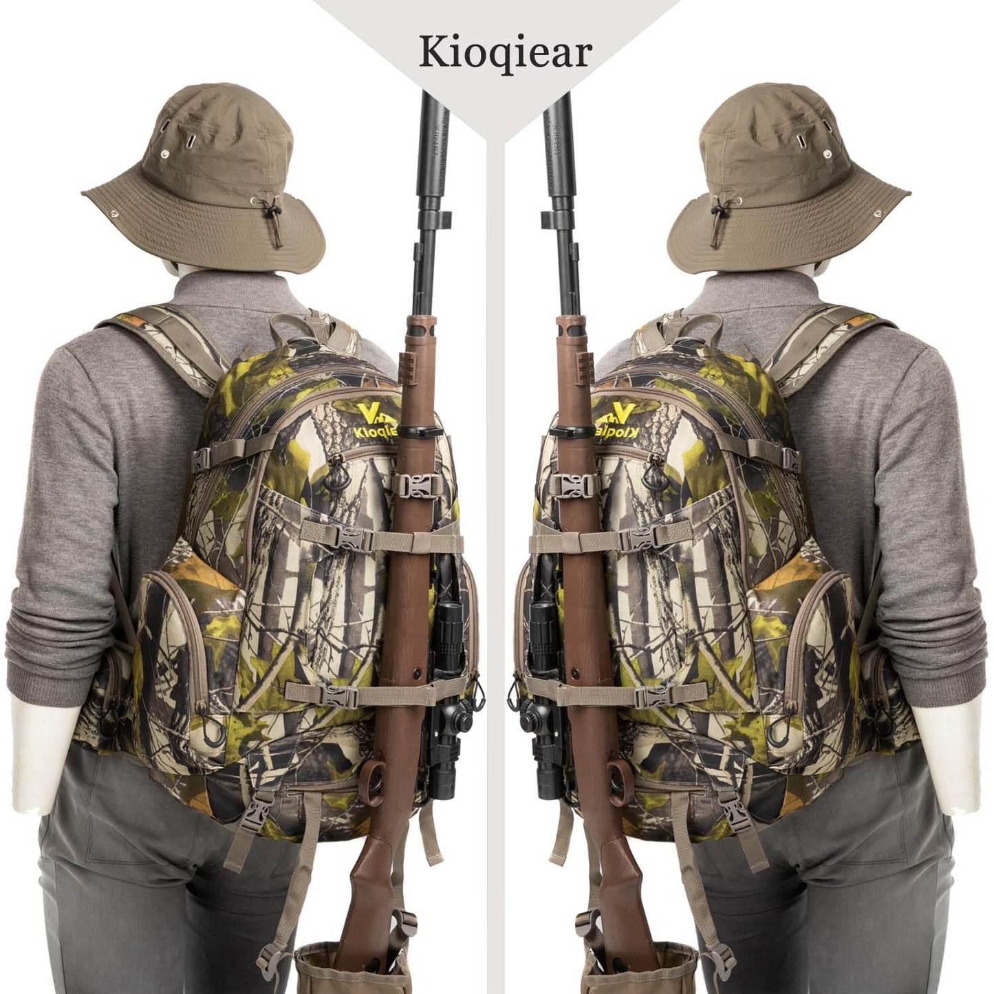 Kioqiear Hunting Backpack,Outdoor Gear Hunting Pack with Rain Cover,Durable Large Capacity Hunting Day Pack.(GREEN CAMO)