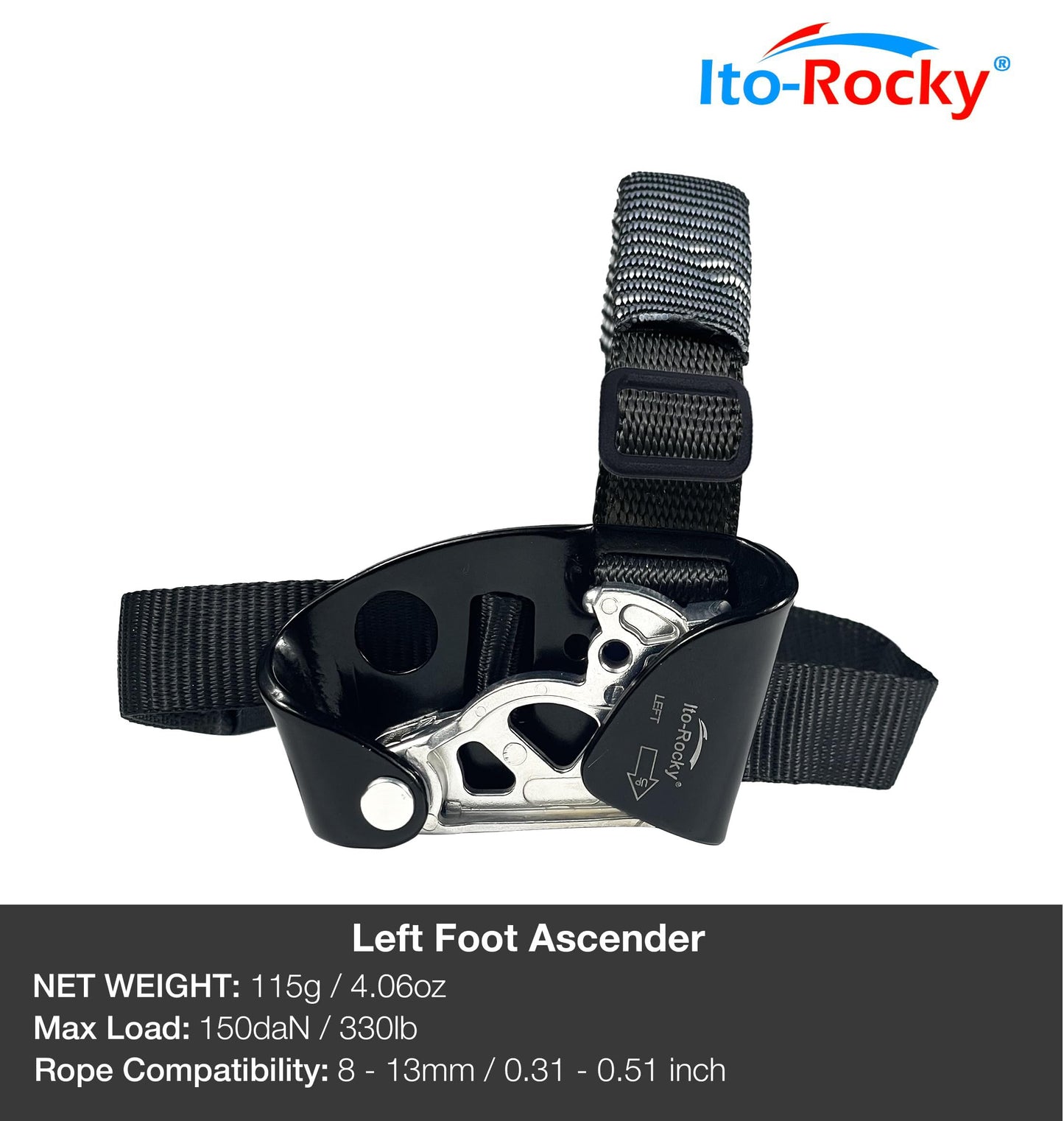 Ito Rocky Foot Ascender Riser - Rope Climbing Equipment for SRT Climbing & Tree Arborist Climbing Device - Left Black