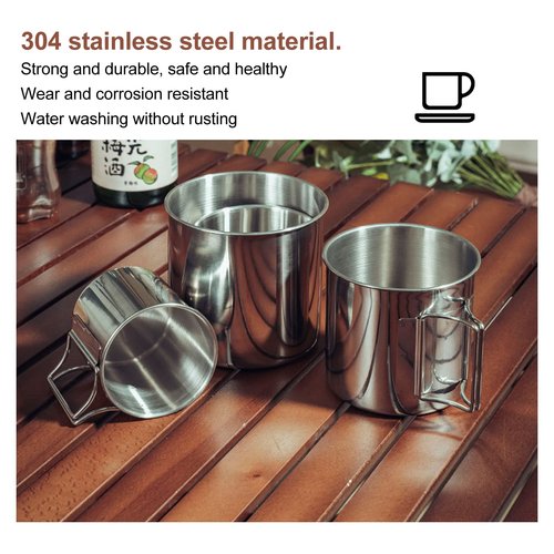 Natudeco 4Pcs Camping Cups Camping Coffee Mug with Folding Handle Stainless Steel Mug Camping Campfire Cup Metal Camping Cup for Outdoors Hiking Backpacking