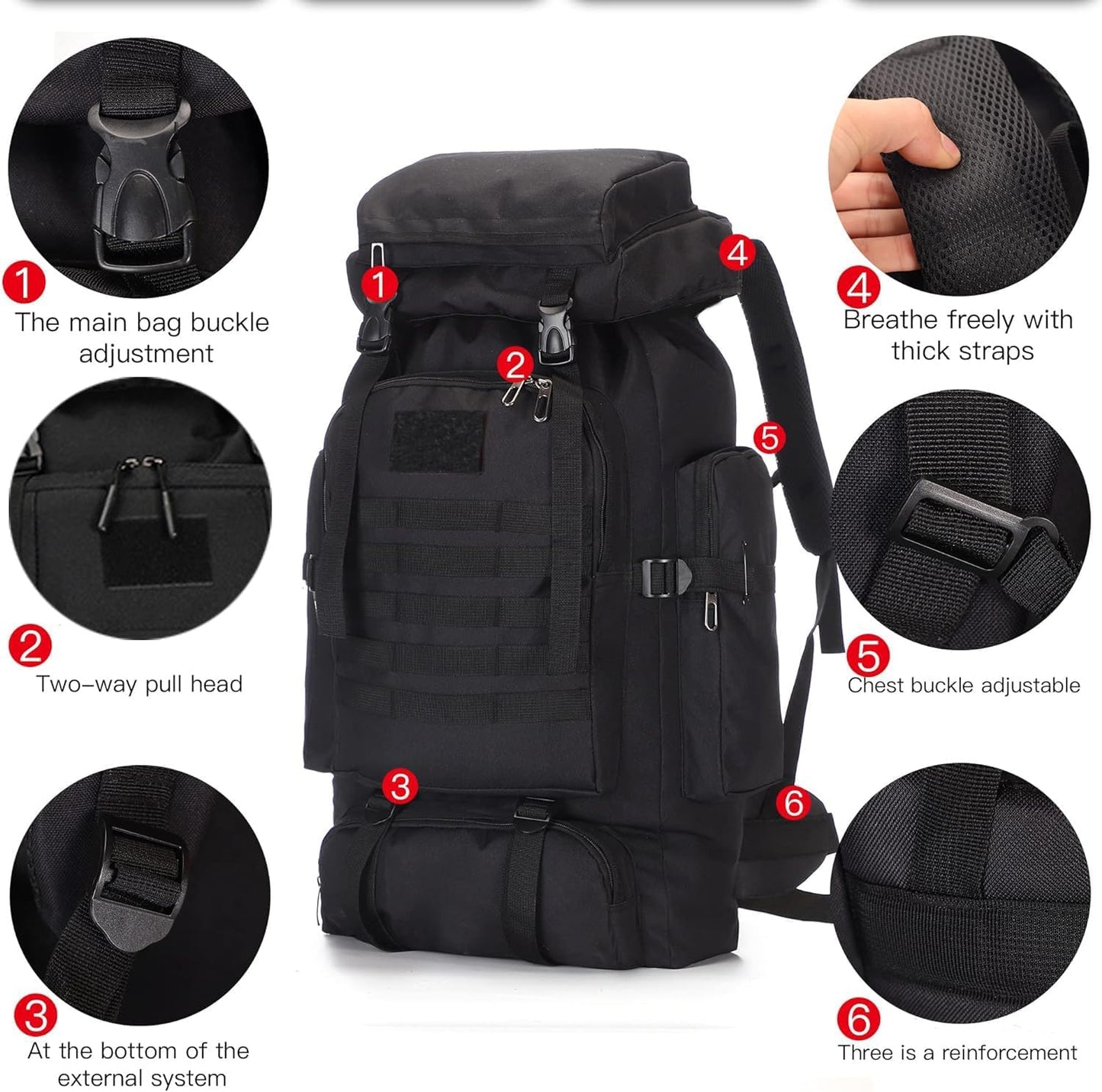 100L Hiking Backpack Men Large Waterproof Camping Backpack Lightweight Packable Backpacking Backpack Daypack Military Rucksack for Men Travel Climbing Outdoor Sports