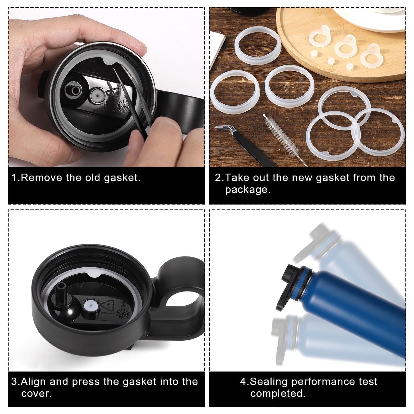 14pcs Silicone Water Bottle Gaskets, Bottle Sealing Rings with Tweezers, Drain Plugs, Straw Brush, Replacement Parts Accessories for Thermoflask 24/32/40/64oz, Straw Lid, Chug Spout, Chug Lid