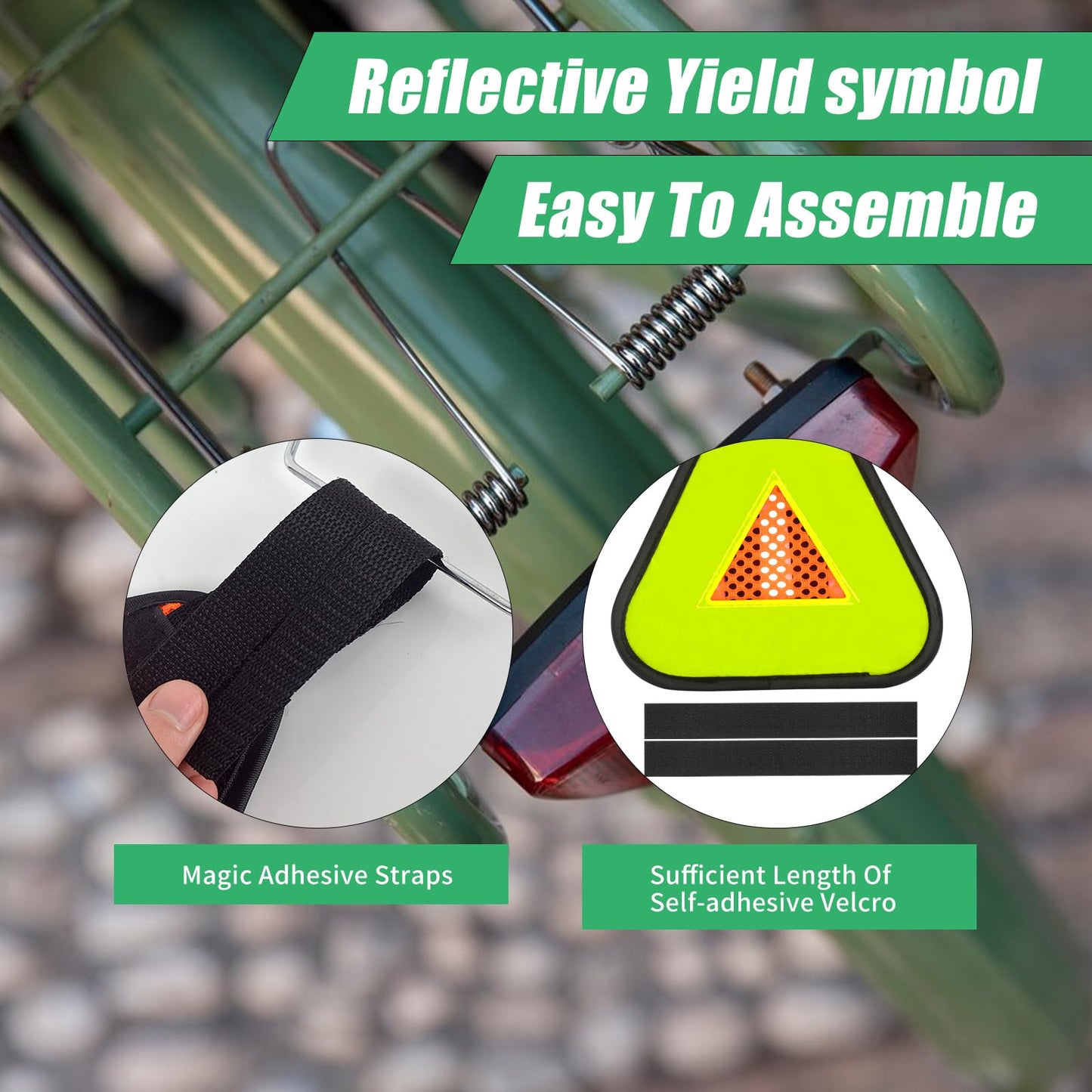 1 Pack 7 * 7inch Reflective Yield Symbol Bike Triangle Sign With Magic Adhesive Strap for Night Safety