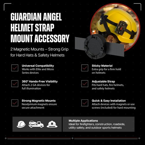 Guardian Angel Flashlight Helmet Strap Mount Accessory – 2 Magnetic Mounts with Screw-in Feature – Extra Sticky Material for Strong Grip – For Hard Hats, Safety & Fire Helmets & More