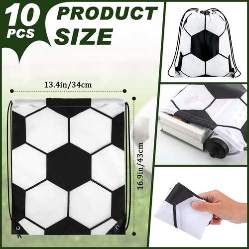 20 Pcs Soccer Party Favors 10 Pcs 13.4 x 16.9 Inch Soccer Drawstring Bags and 10 Pcs 24 oz Soccer Squeeze Water Bottles Football Drawstring Backpack Sport Bottles Plastic for Kids Party Supplies