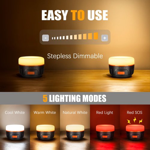 Yonktoo Rechargeable LED Camping Lantern 1000LM, 300H Runtime, 6400mAh, IPX5 Waterproof Tent Light for Camping, Hiking, Power Outages, Home, Emergency Use - Standard Edition,Orange