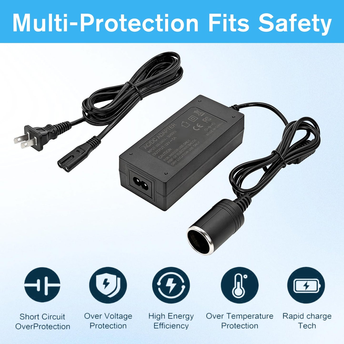 12V 5A Power Adapter Converter for Coleman Electric Cooler 5232D640T Thermoelectric Cooler 120 Volts to 12V DC Car Auto Boat RV Cigarette Lighter Plug Socket Power Supply Cord PS