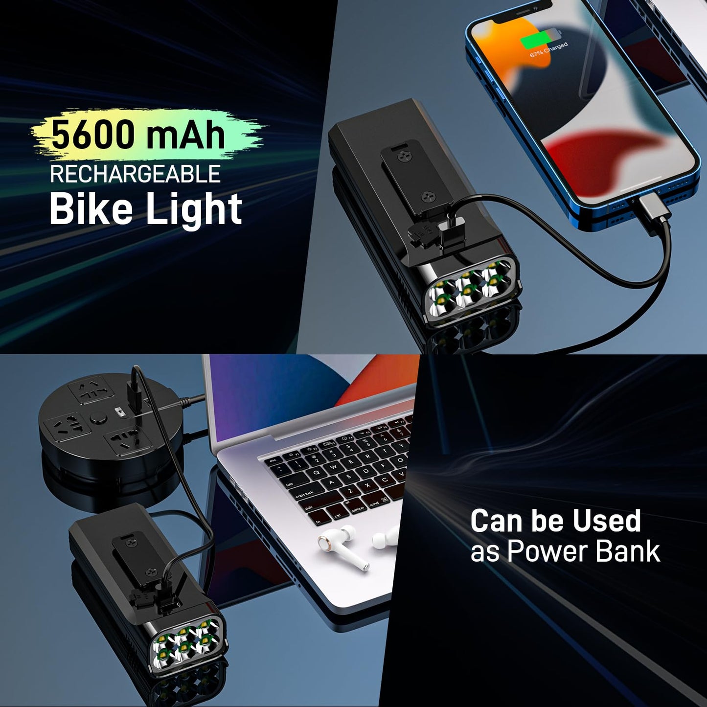 2025 New Super Bright High Lumens Bike Lights for Night Riding,6LED 360°Rotatable Bike Headlight,Bicycle Light-10 Modes,Long Runtime, Upgrade Waterproof USB Rechargeable Bike Light,with Taillights