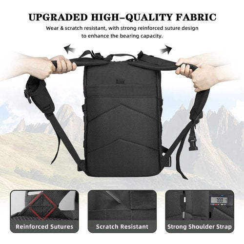 ROGJUK 45L Military Tactical Backpack For Men Highland Assault Large Army Pack 3 Day Molle Bug Out Bag With Water Cup Bag Outdoor Camping Hiking Daypack Black Rucksack
