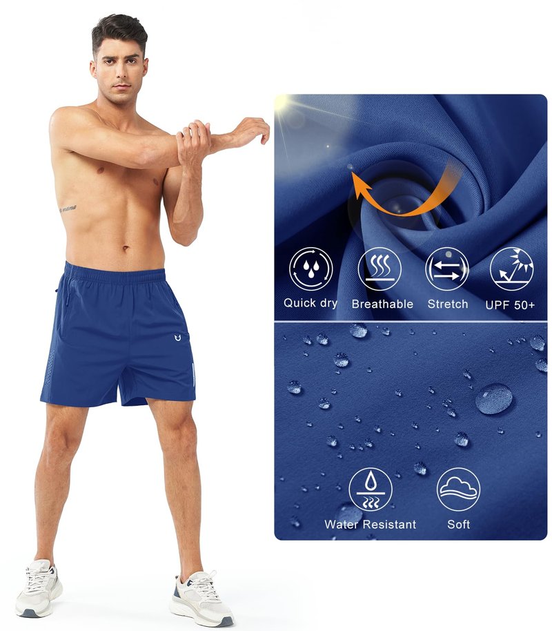 NORTHYARD Men's Athletic Running Shorts Gym Workout 7"/9"/5" Quick Dry Lightweight Sports Basketball Tennis 3 Zipper Pockets ROYALBLUE-5inch 4XL