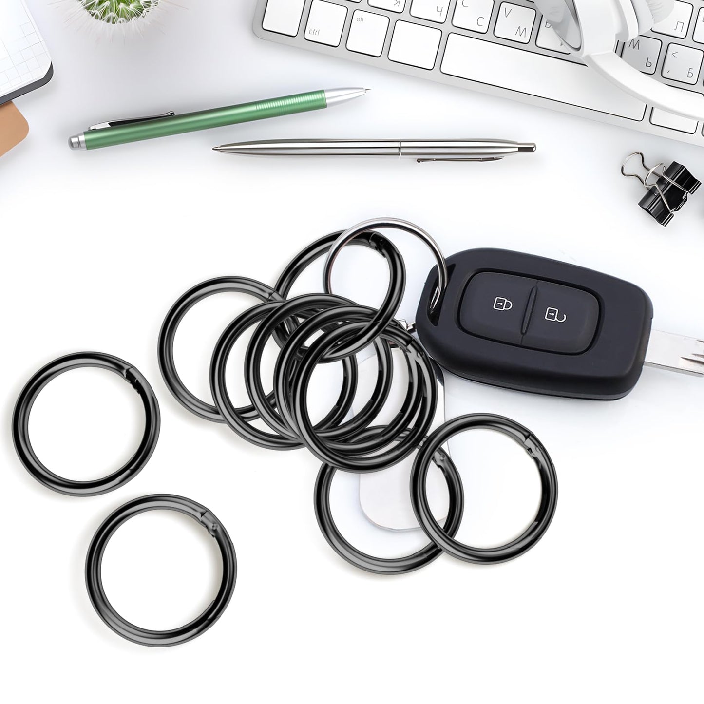 10 Pcs Metal Spring Round Carabiner Inner Diameter 1 Inch O Rings Clip Spring Ring for Keychains, Purse, Bag, Handbag (Gun Black)