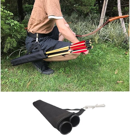 KRATARC Archery 2 Tube Hip Arrow Quiver Waist Hanged Carry Bag with Hook for Target Shooting