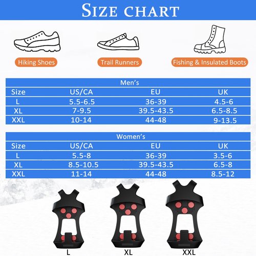 GT20 Light Ice Snow Grips Cleat Crampons Over Shoe/Boot Traction Cleat Slip-on Stretch Footwear (Balck, X-Large)