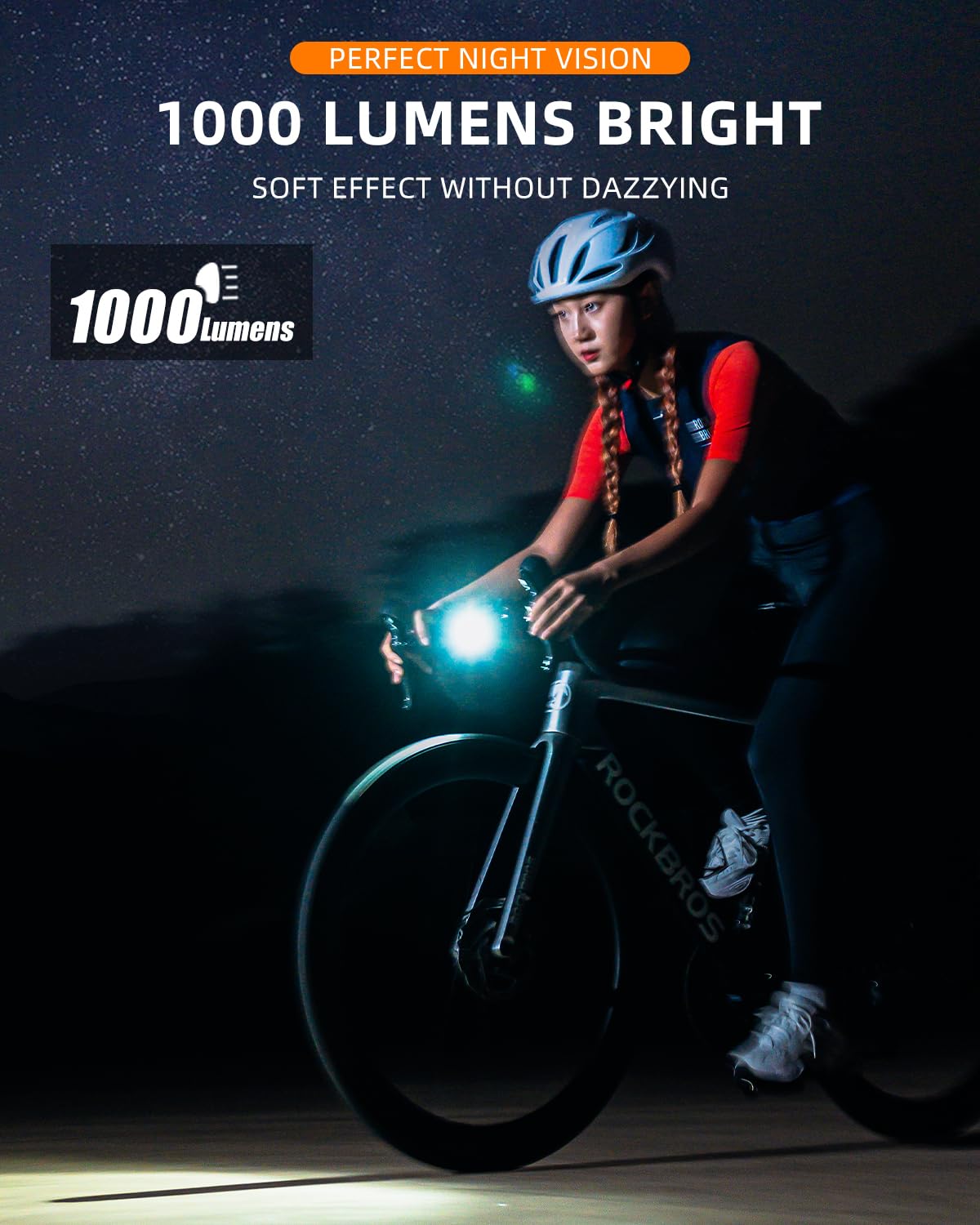 ROCKBROS 1000 Lumens Bike Light Compatible with Bike Out-Front Mount Rechargeable Bicycle Headlight Front Lights for Night Riding 5 Modes Bicycle Light IPX6 Waterproof Bike Headlight