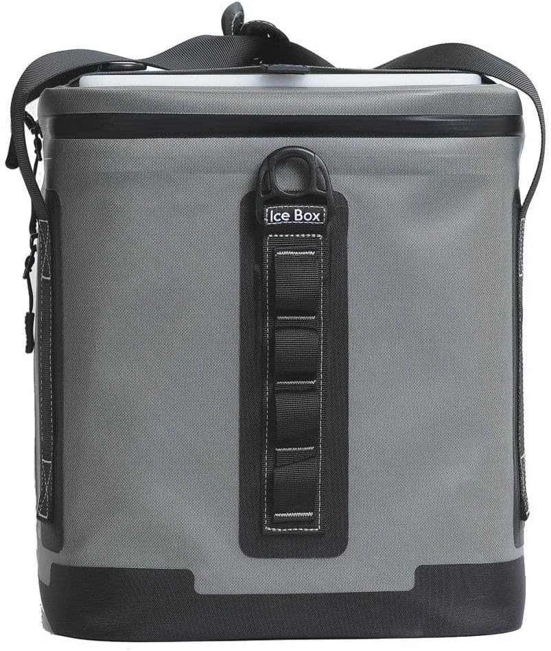 20-Can 21-Quart Insulated Waterproof Nylon Ice Box Cooler with Shoulder Strap and Grab Handles, Black