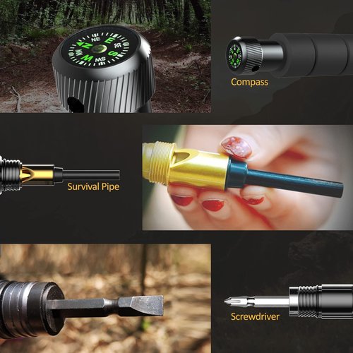 Hiking Stick Collapsible Walking Stick Staff for Hiking Outdoor Trekking Pole with Compasse, Whistle, etc. (1 Stick/ 7 Tubes)